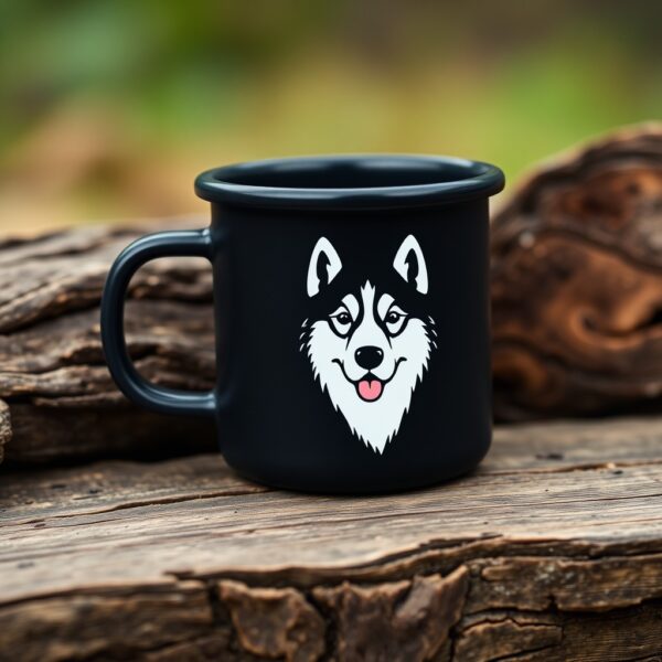 Taza personalizada con retrato de tu mascota — esmalte negro